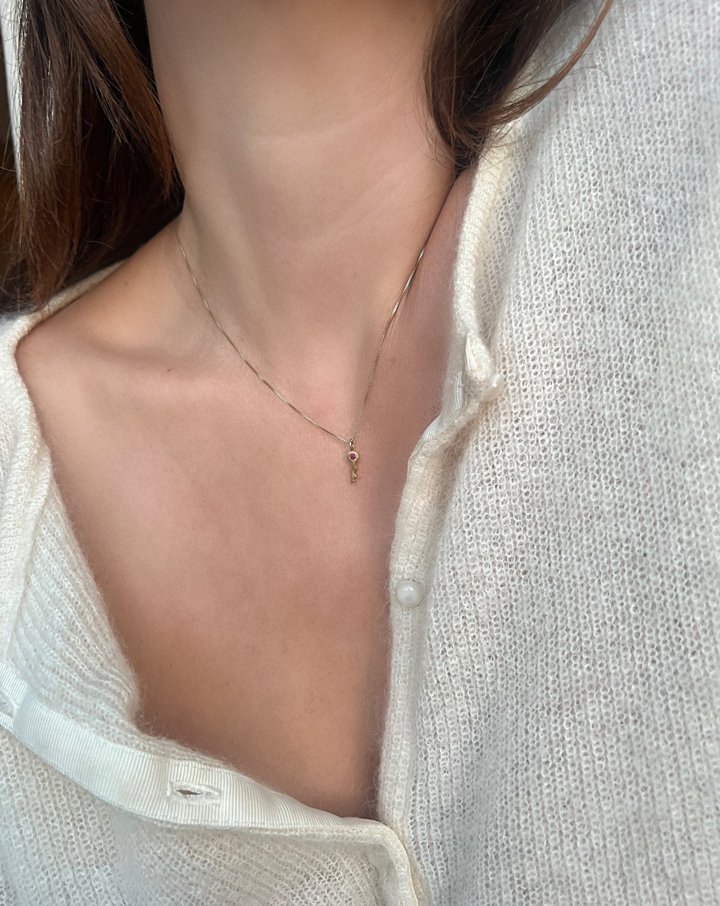 18K Ruby Key Charm Necklace